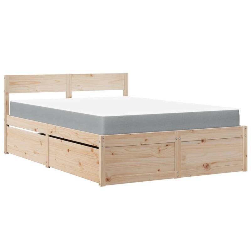 vidaXL Bett mit Schubladen und Matratze 120x200 cm Massivholz Kiefer2012660 von VIDAXL