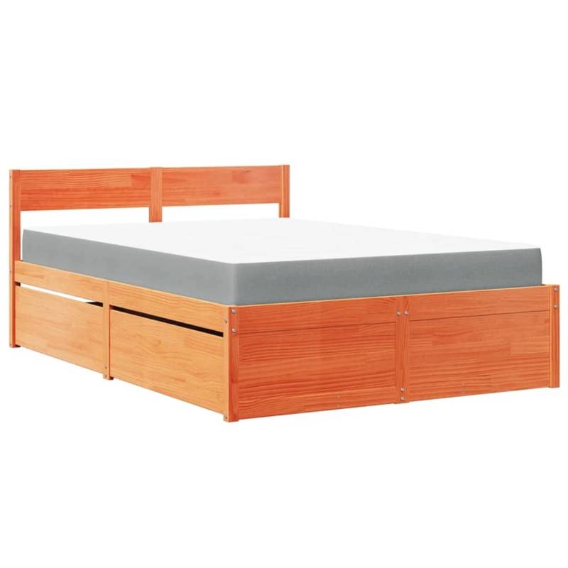vidaXL Bett mit Schubladen und Matratze Wachsbraun 120x200 Massivholz2012661 von VIDAXL