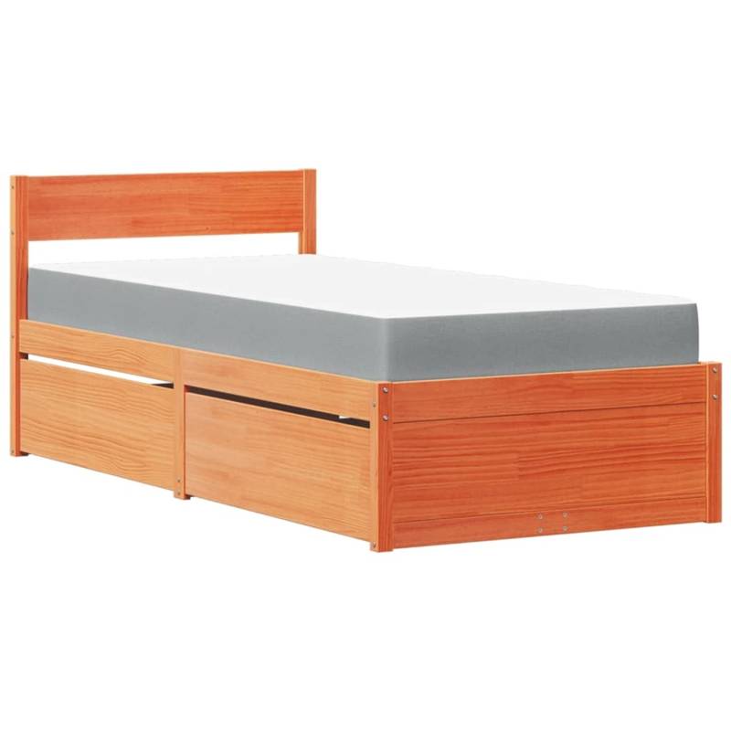 vidaXL Bett mit Schubladen und Matratze Wachsbraun 90x200 Massivholz2011479 von VIDAXL