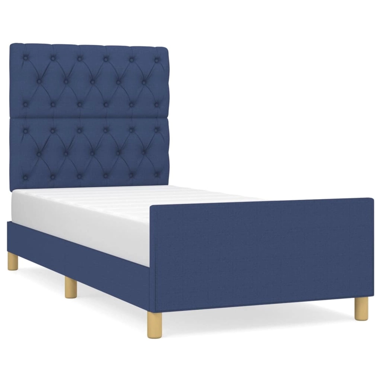 vidaXL Bettgestell mit Kopfteil Blau 80x200 cm Stoff Modell 71378491 vidaXL Bettgestell mit Kopfteil Blau 80x200 cm Stoff Modell 71378491 von VIDAXL