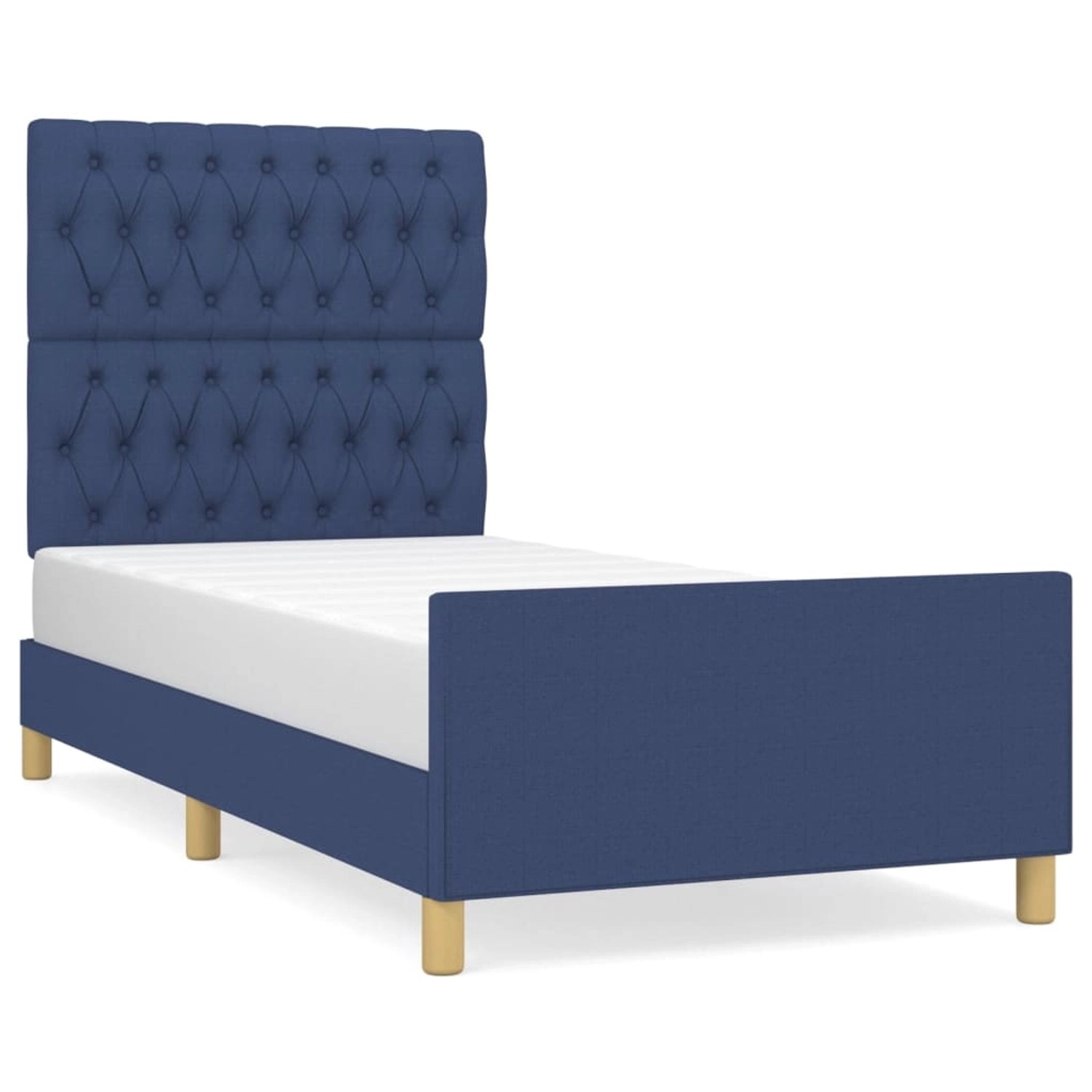 vidaXL Bettgestell mit Kopfteil Blau 90x190 cm Stoff Modell 81358630 vidaXL Bettgestell mit Kopfteil Blau 90x190 cm Stoff Modell 81358630 von VIDAXL