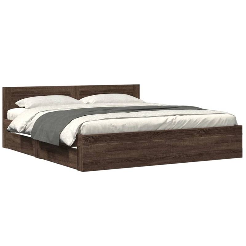 vidaXL Bettgestell mit Kopfteil Braun Eichen-Optik 200x200 cm Modell 12108004 von VIDAXL