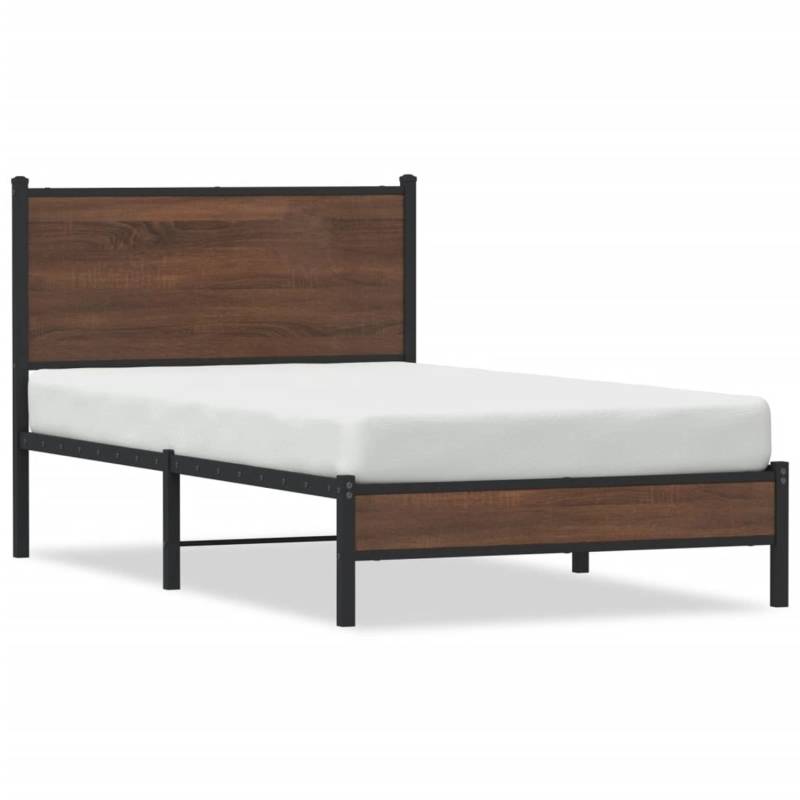 vidaXL Bettgestell mit Kopfteil Metall Braun Eichen-Optik 107x203 cm2107689 von VIDAXL