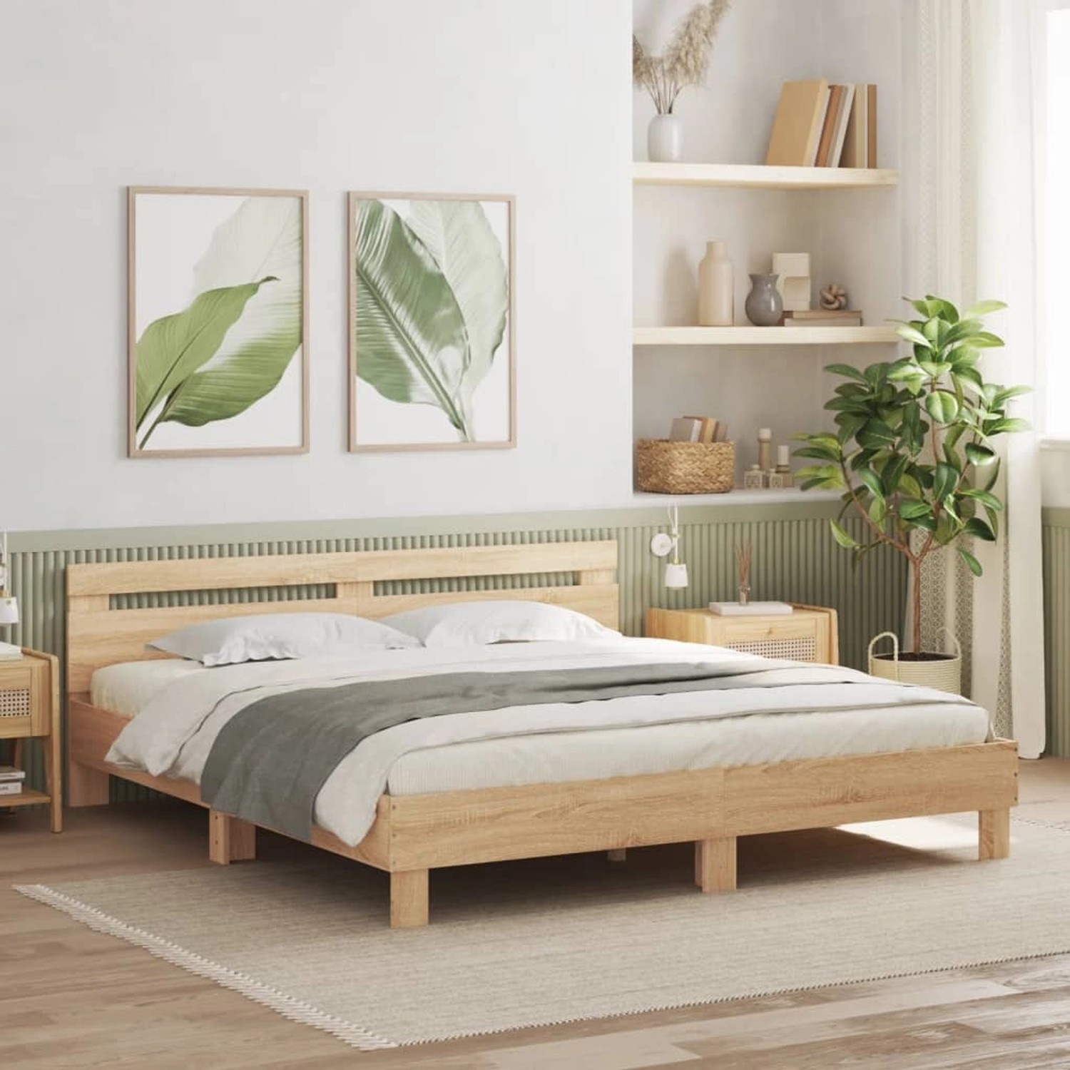 vidaXL Bettgestell mit Kopfteil Sonoma-Eiche 160x200 cm Holzwerkstoff1932639 von VIDAXL