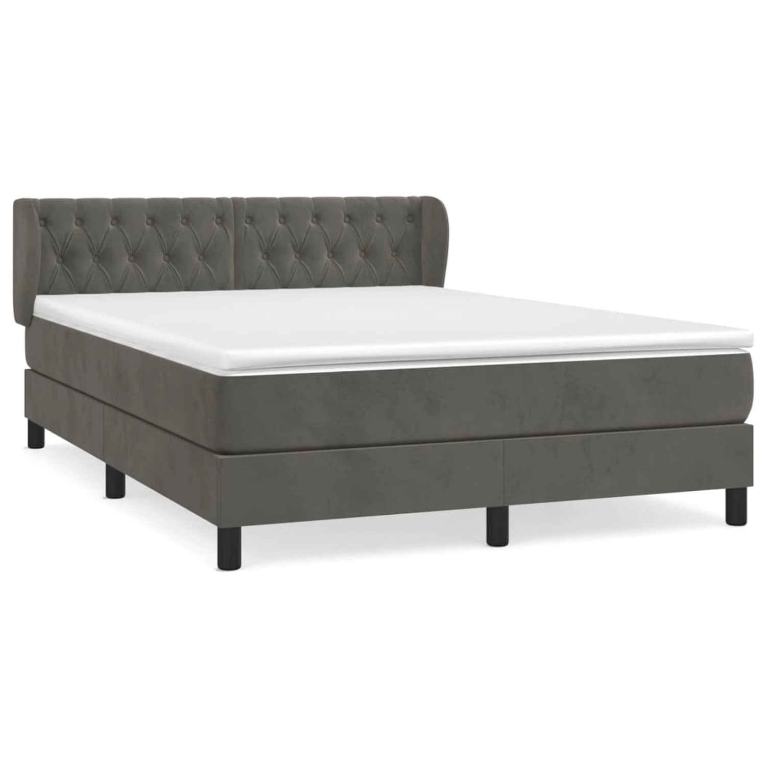 vidaXL Boxspringbett mit Matratze Dunkelgrau 140x200 cm Samt1469800 von VIDAXL