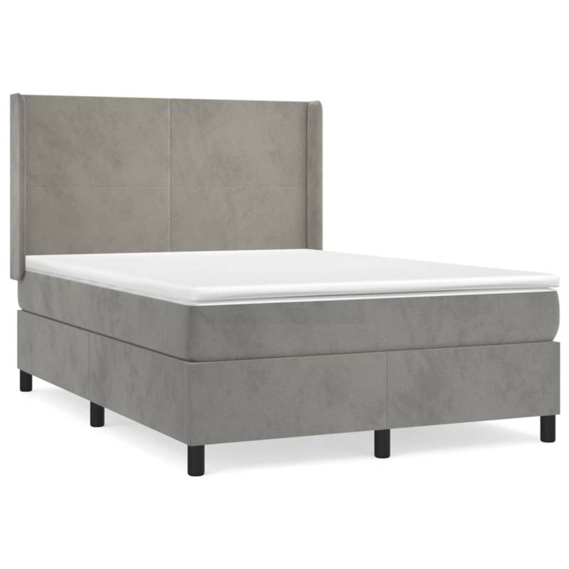 vidaXL Boxspringbett mit Matratze Hellgrau 140x190 cm Samt1399489 von VIDAXL