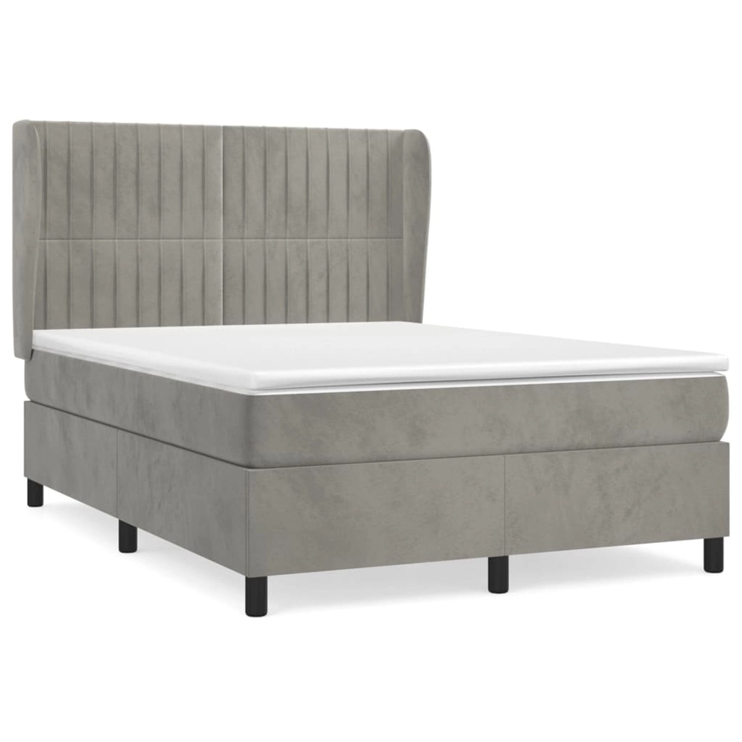 vidaXL Boxspringbett mit Matratze Hellgrau 140x200 cm Samt1466549 von VIDAXL