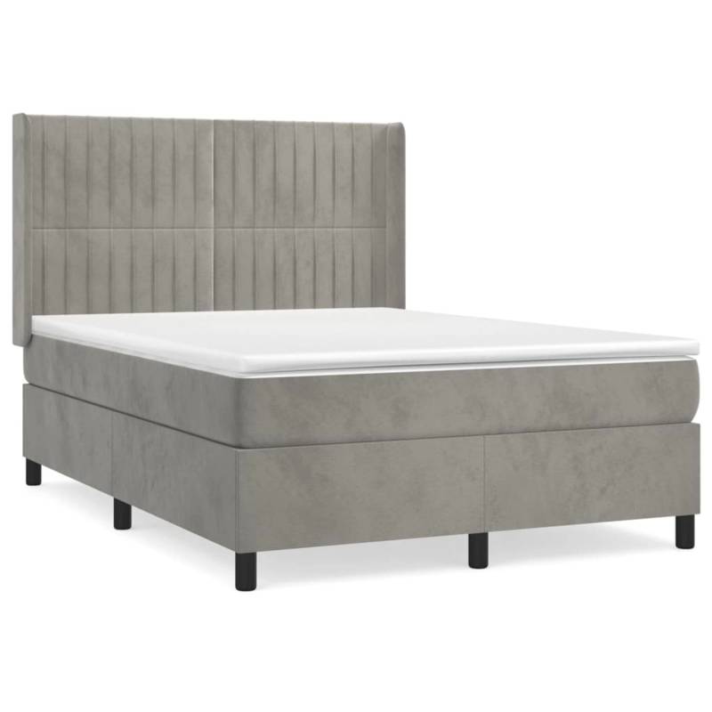 vidaXL Boxspringbett mit Matratze Hellgrau 140x200 cm Samt1466588 von VIDAXL