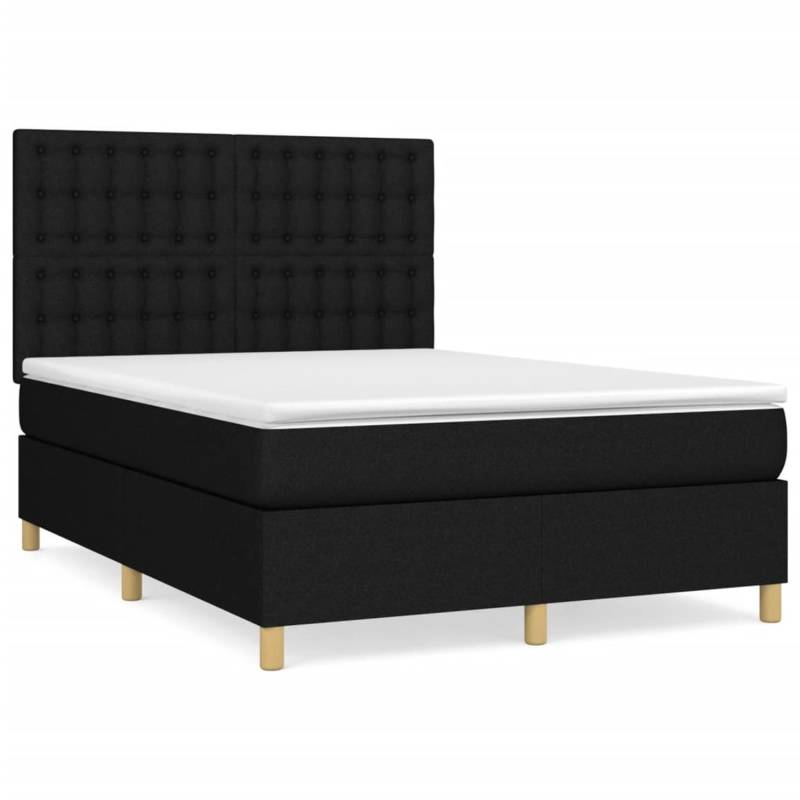 vidaXL Boxspringbett mit Matratze Schwarz 140x200 cm Stoff1400136 von VIDAXL