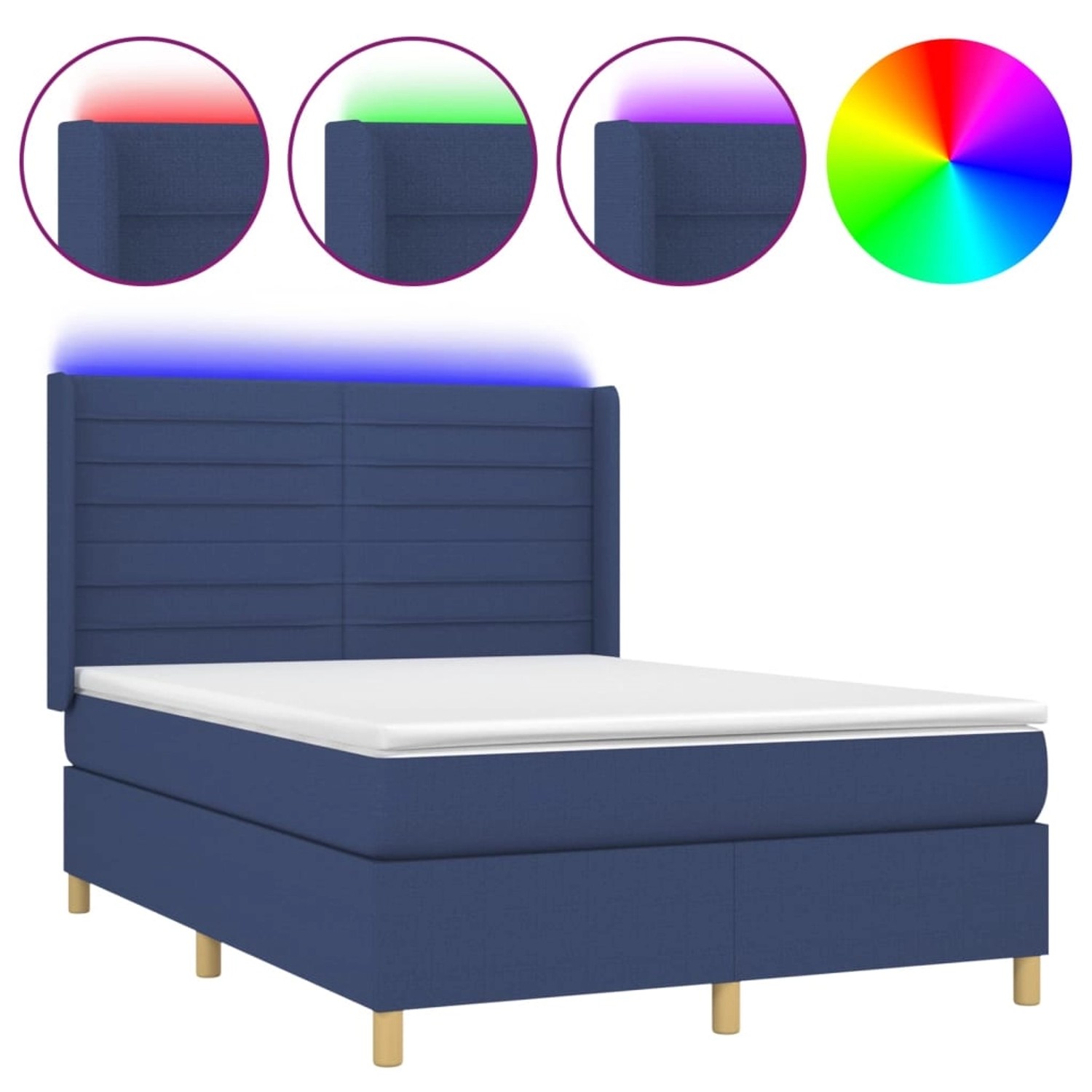 vidaXL Boxspringbett mit Matratze & LED Blau 140x200 cm Stoff 3138963 vidaXL Boxspringbett mit Matratze & LED Blau 140x200 cm Stoff 3138963 von VIDAXL