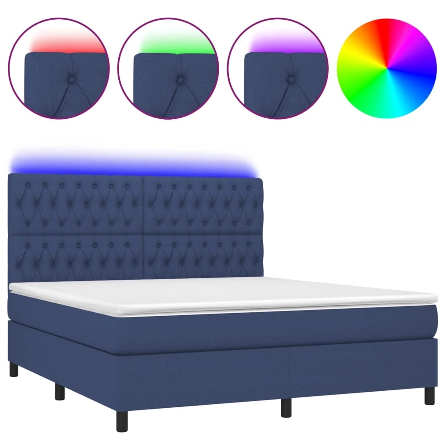 vidaXL Boxspringbett mit Matratze & LED Blau 160x200 cm Stoff 3135131 von VIDAXL
