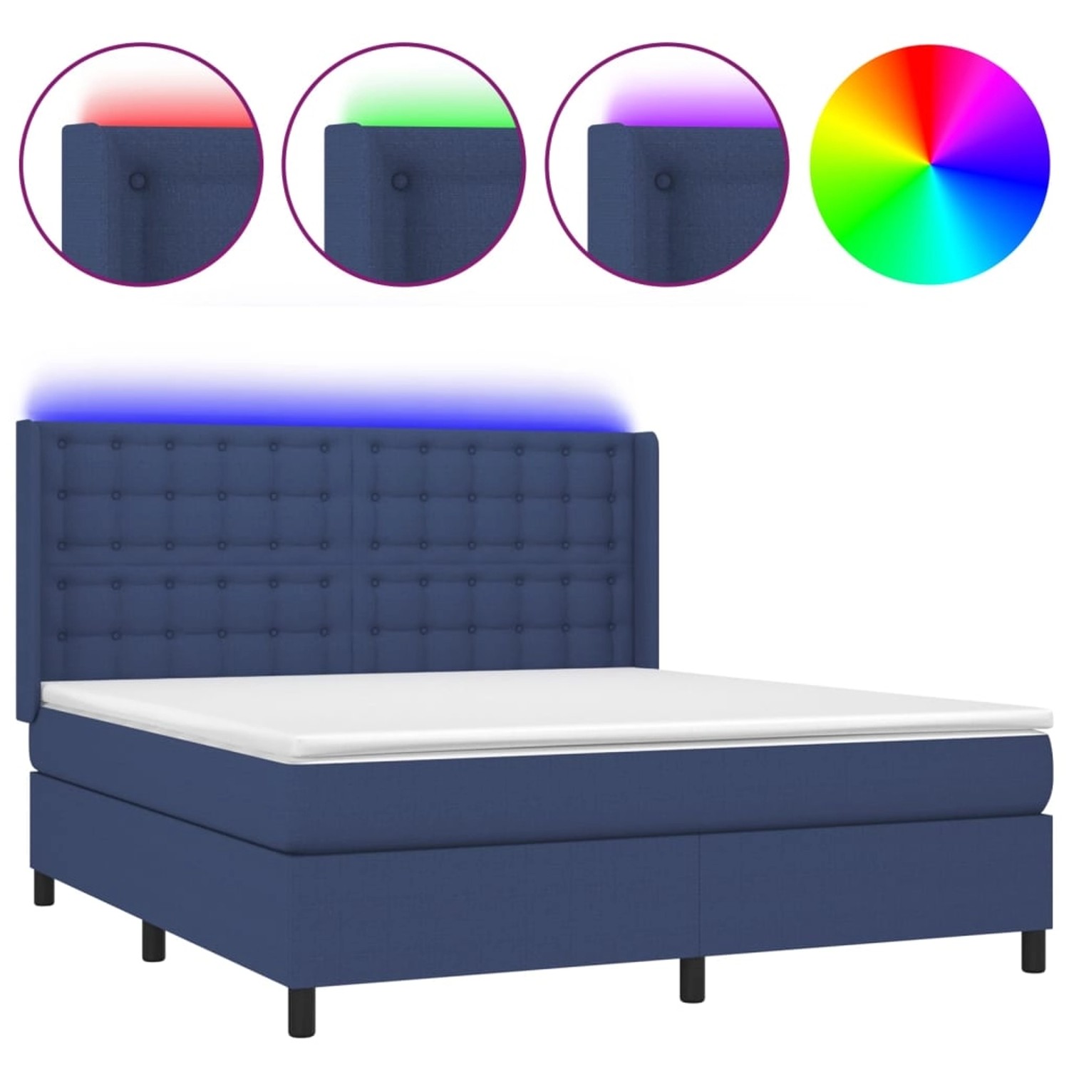 vidaXL Boxspringbett mit Matratze & LED Blau 180x200 cm Stoff 3138659 von VIDAXL