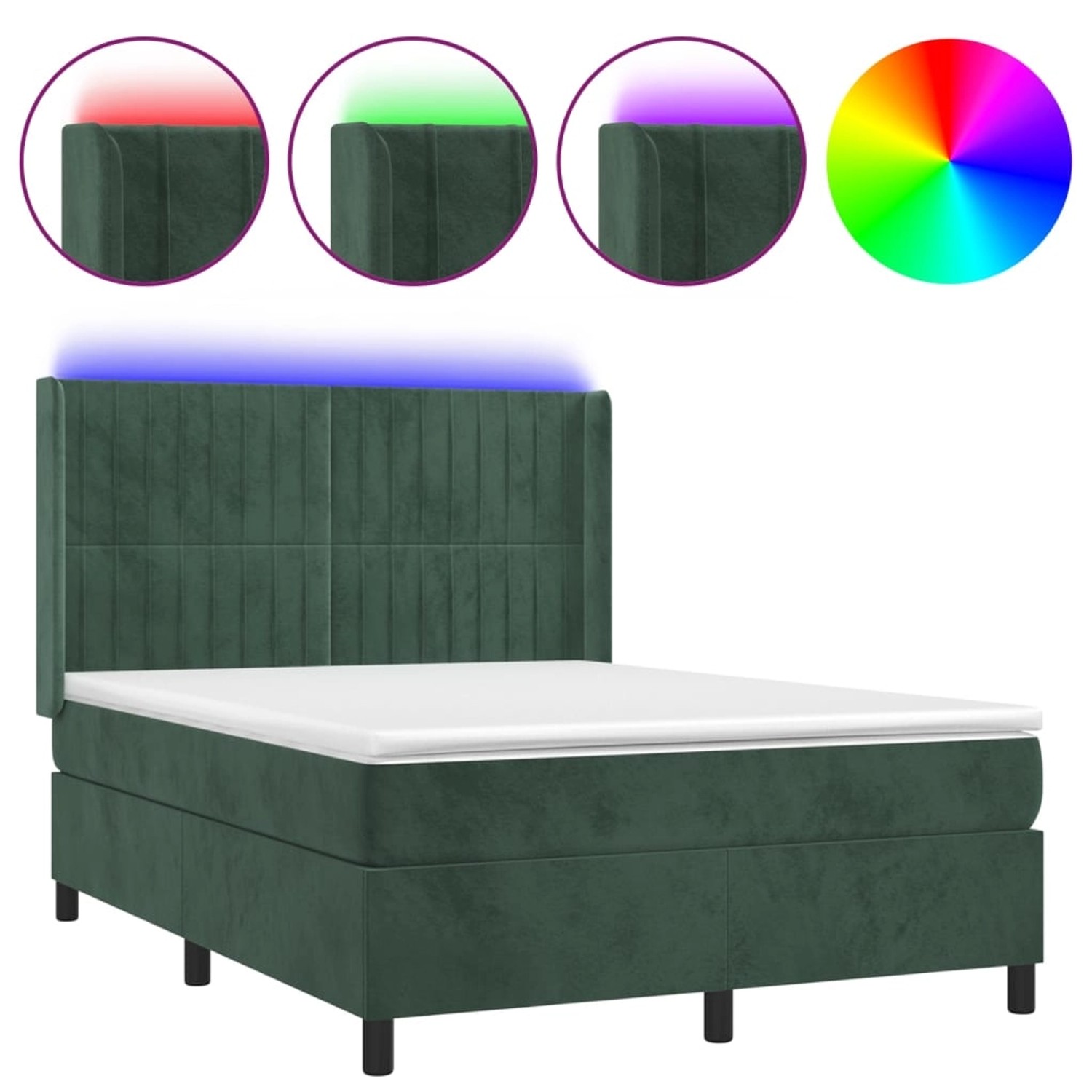 vidaXL Boxspringbett mit Matratze & LED Dunkelgrün 140x190 cm Samt 3139682 vidaXL Boxspringbett mit Matratze & LED Dunkelgrün 140x190 cm Samt 3139682 von VIDAXL