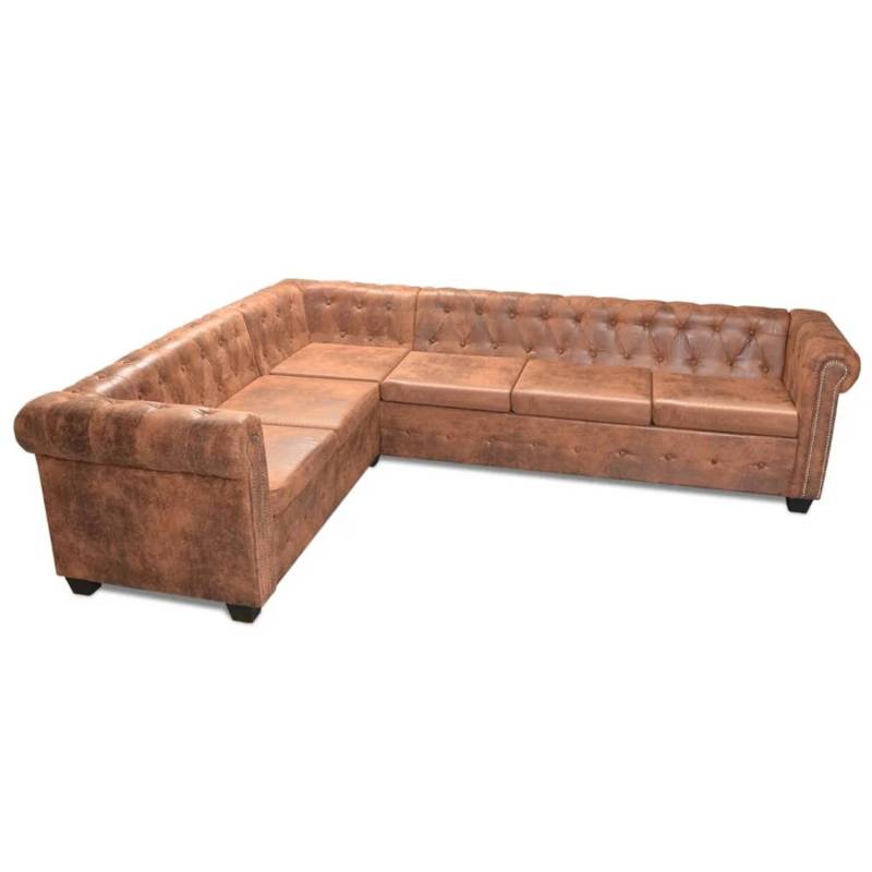 vidaXL Chesterfield Ecksofa 6-Sitzer Kunstleder Braun von VIDAXL