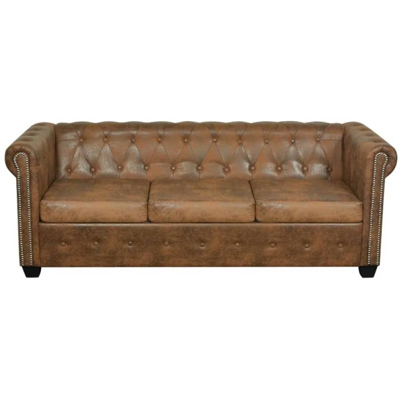 vidaXL Chesterfield-Sofa 3-Sitzer Kunstleder Braun von VIDAXL