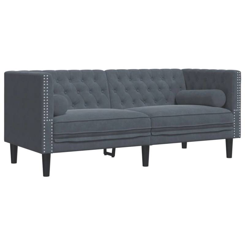 vidaXL Chesterfield-Sofa mit Nackenrollen 2-Sitzer Dunkelgrau Samt 2149524 von VIDAXL