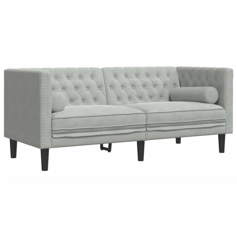 vidaXL Chesterfield-Sofa mit Nackenrollen 2-Sitzer Hellgrau Samt 2144770 von VIDAXL