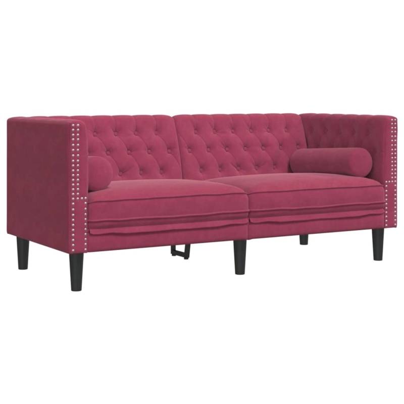 vidaXL Chesterfield-Sofa mit Nackenrollen 2-Sitzer Weinrot Samt 2157818 von VIDAXL