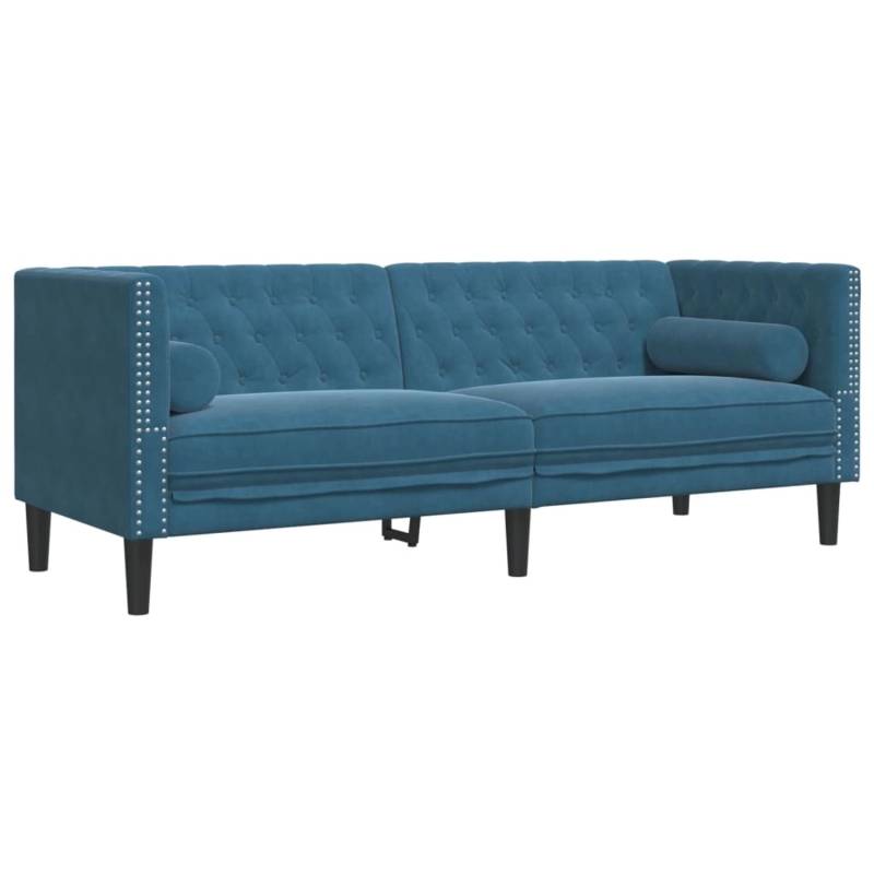 vidaXL Chesterfield-Sofa mit Nackenrollen 3-Sitzer Blau Samt 2149528 von VIDAXL