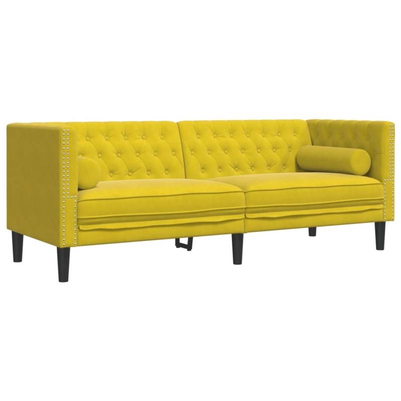vidaXL Chesterfield-Sofa mit Nackenrollen 3-Sitzer Gelb Samt 2149525 von VIDAXL