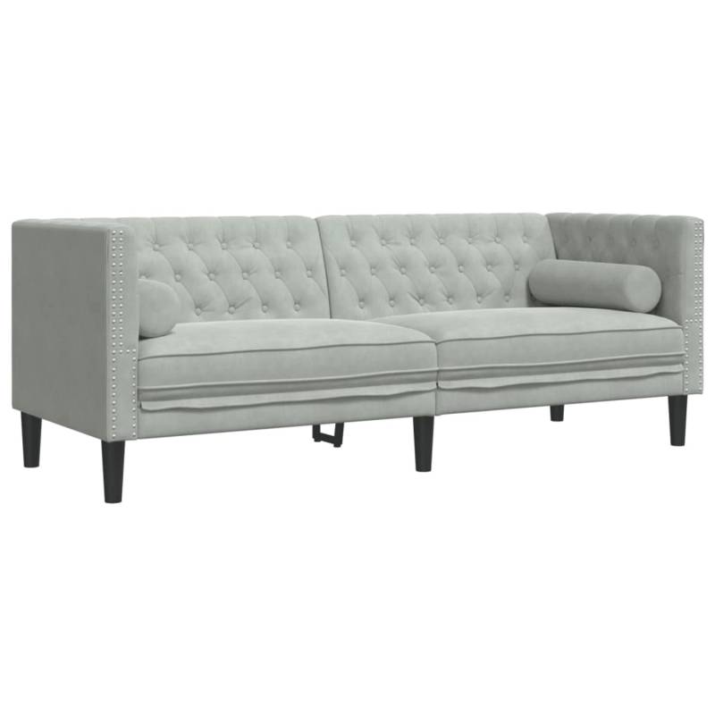 vidaXL Chesterfield-Sofa mit Nackenrollen 3-Sitzer Hellgrau Samt 2157821 von VIDAXL