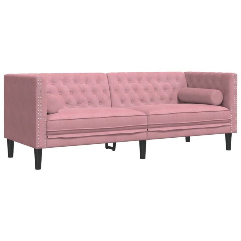 vidaXL Chesterfield-Sofa mit Nackenrollen 3-Sitzer Rosa Samt 2162729 von VIDAXL