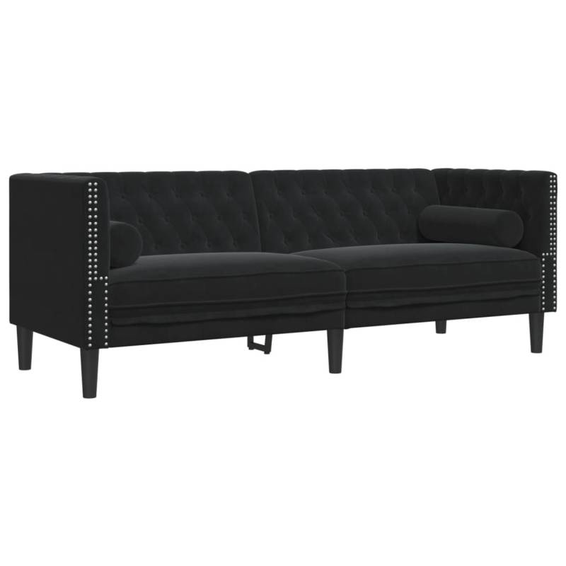 vidaXL Chesterfield-Sofa mit Nackenrollen 3-Sitzer Schwarz Samt 2157820 von VIDAXL