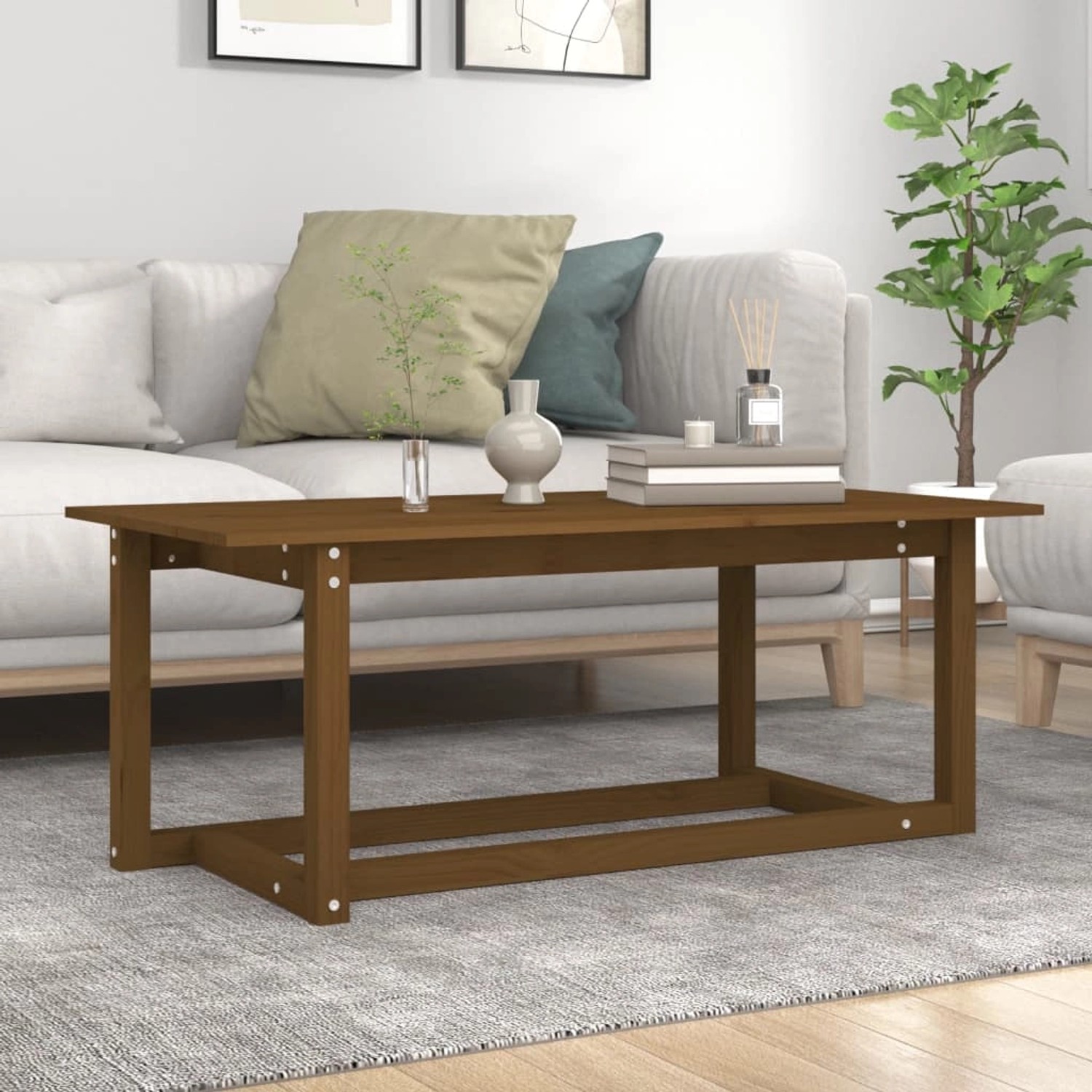 vidaXL Couchtisch Honigbraun 110x55x45 cm Massivholz Kiefer Modell 4 von VIDAXL