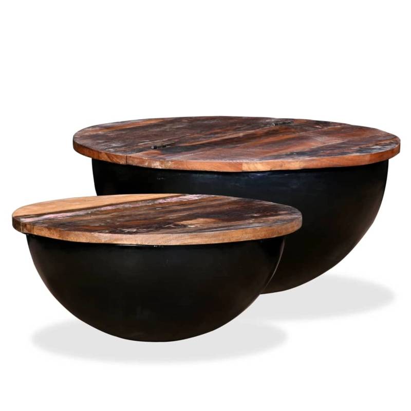 vidaXL Couchtisch-Set 2tlg. Altholz Massiv Schwarz Schüsselform 245257 von VIDAXL