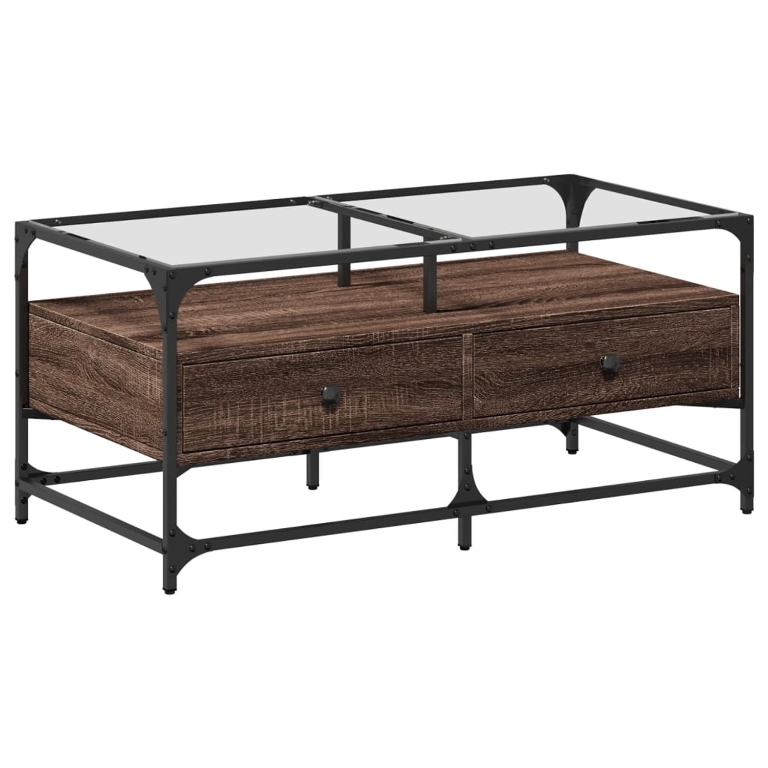vidaXL Couchtisch mit Glasplatte Braun Eichen-Optik 98,5x50x45cm Stahl vidaXL Couchtisch mit Glasplatte Braun Eichen-Optik 98,5x50x45cm Stahl von VIDAXL