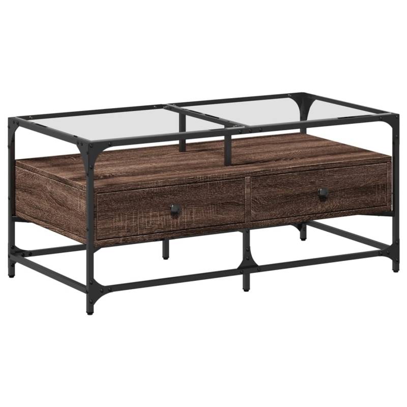 vidaXL Couchtisch mit Glasplatte Braun Eichen-Optik 98,5x50x45cm Stahl von VIDAXL