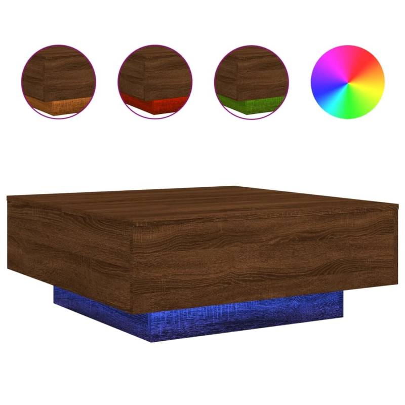 vidaXL Couchtisch mit LED-Leuchten Braun Eichen-Optik 80x80x31 cm von VIDAXL