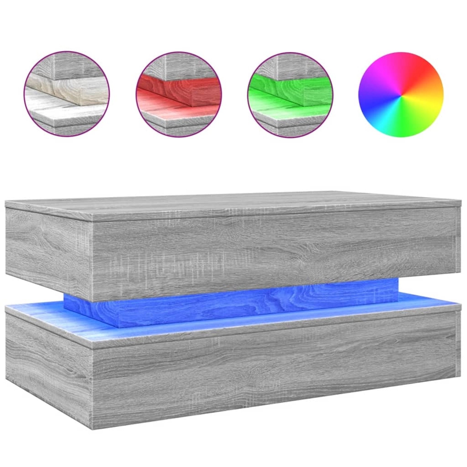 vidaXL Couchtisch mit LED-Leuchten Grau Sonoma 90x50x40 cm vidaXL Couchtisch mit LED-Leuchten Grau Sonoma 90x50x40 cm von VIDAXL