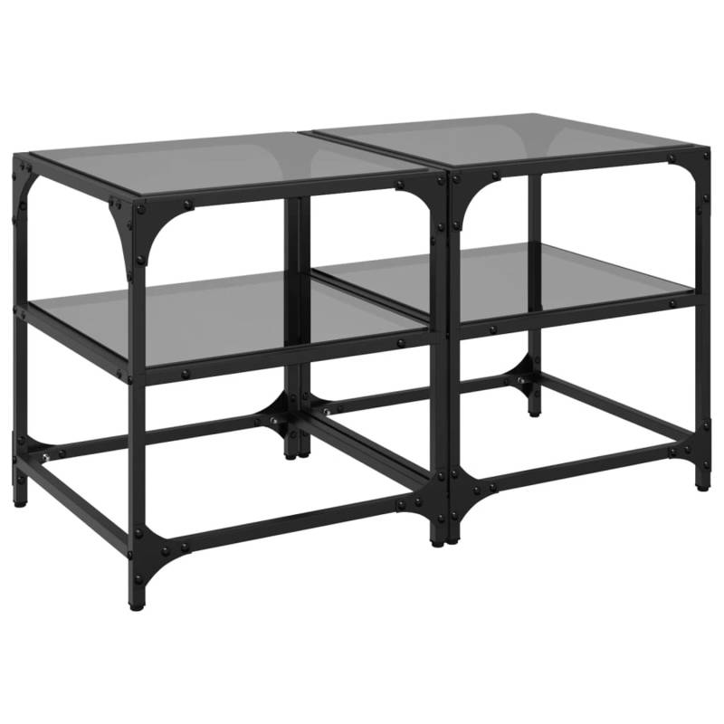 vidaXL Couchtische mit Glasplatten 2 Stk. Schwarz 40x40x45 cm Stahl von VIDAXL