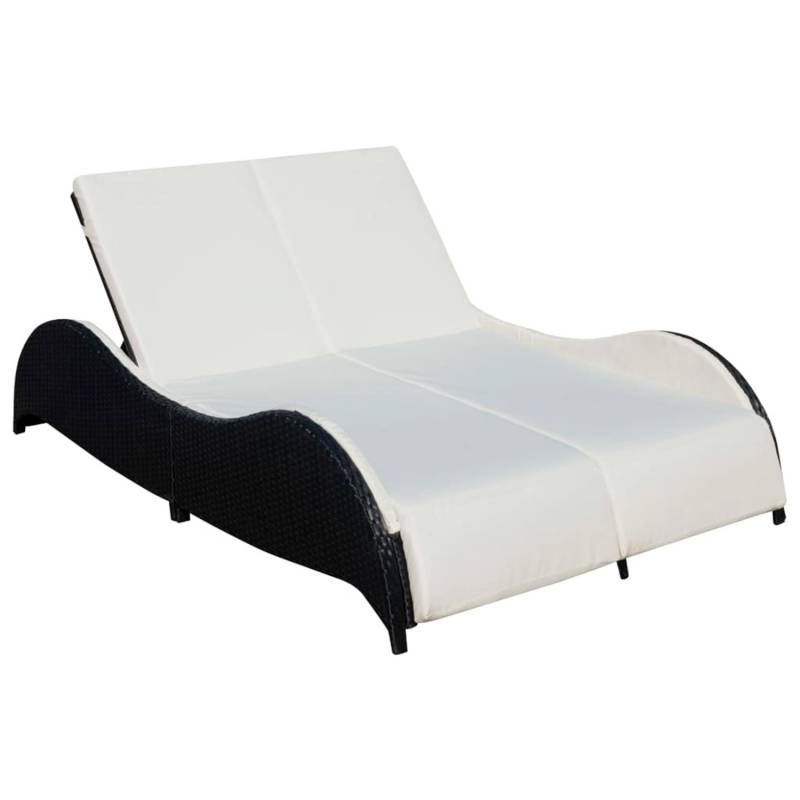VidaXL Doppel-Sonnenliege mit Auflage Poly Rattan Schwarz 2 von VIDAXL