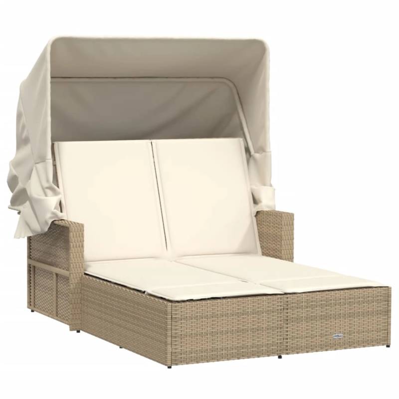 vidaXL Doppel-Sonnenliege mit Dach und Auflagen Beige Poly Rattan 365810 von VIDAXL