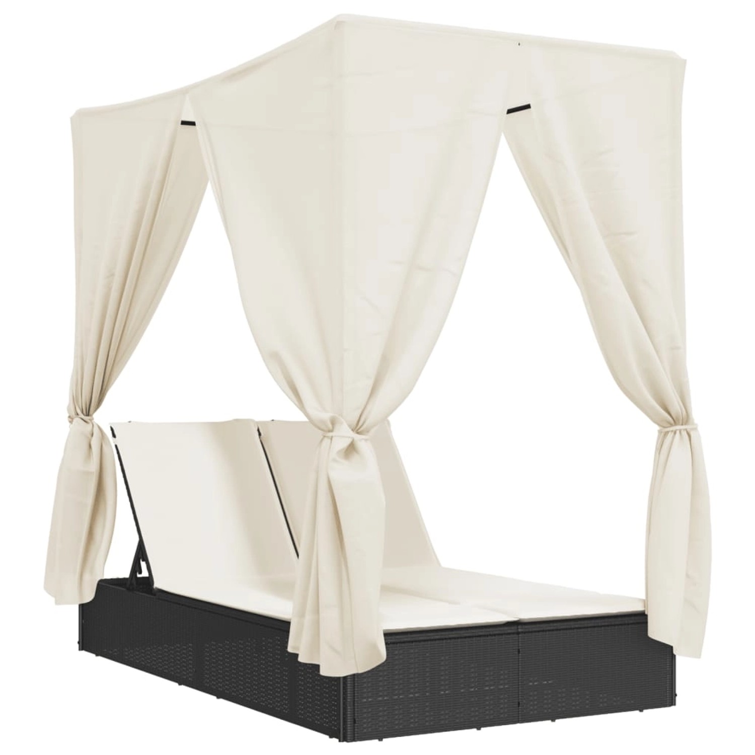 vidaXL Doppel-Sonnenliege mit Dach und Vorhängen Schwarz Poly-Rattan 368072 vidaXL Doppel-Sonnenliege mit Dach und Vorhängen Schwarz Poly-Rattan 368072 von VIDAXL