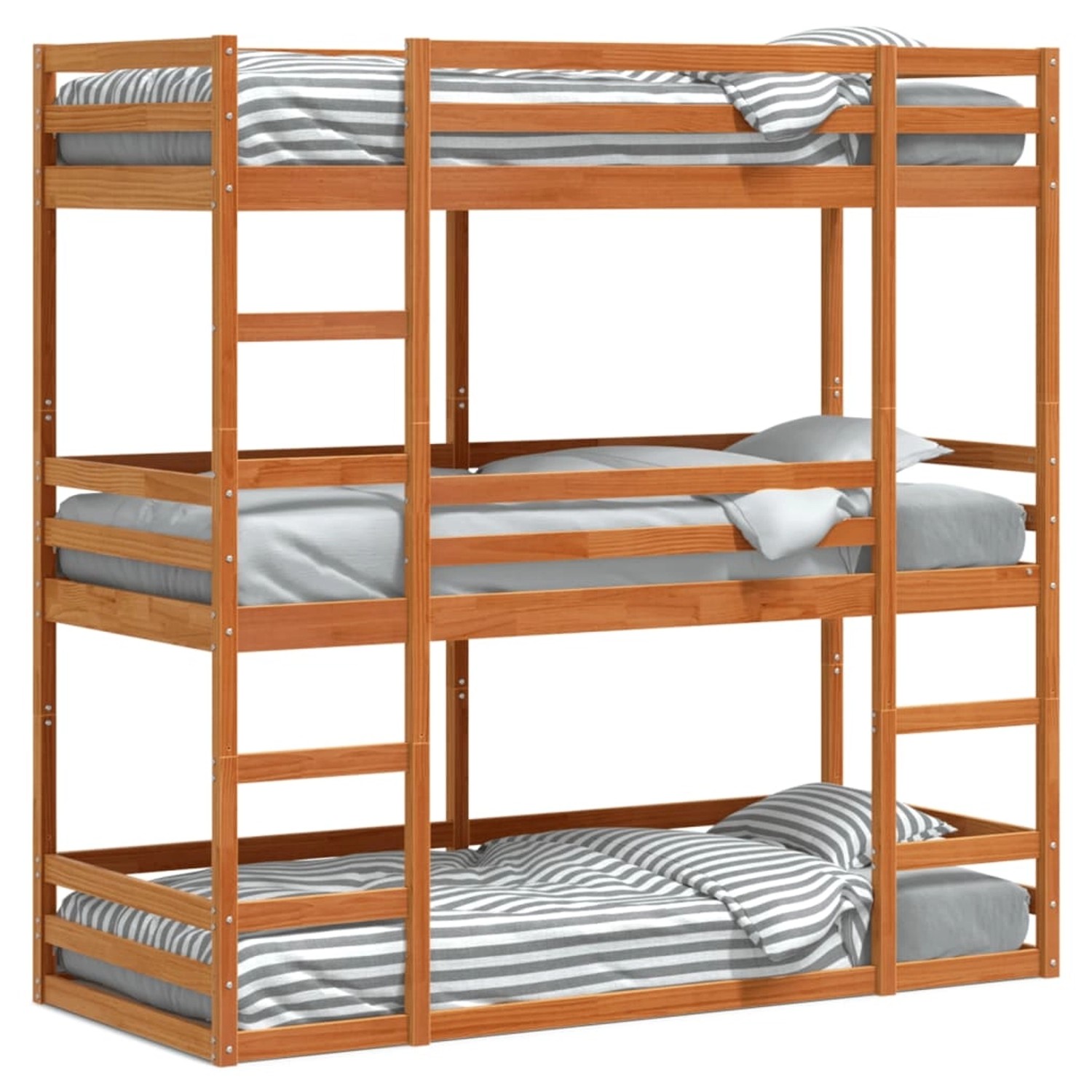 vidaXL Dreifach-Etagenbett Wachsbraun 75x190 cm Massivholz Kiefer2102526 von VIDAXL
