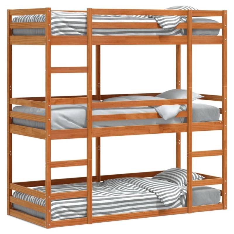 vidaXL Dreifach-Etagenbett Wachsbraun 75x190 cm Massivholz Kiefer2102526 von VIDAXL