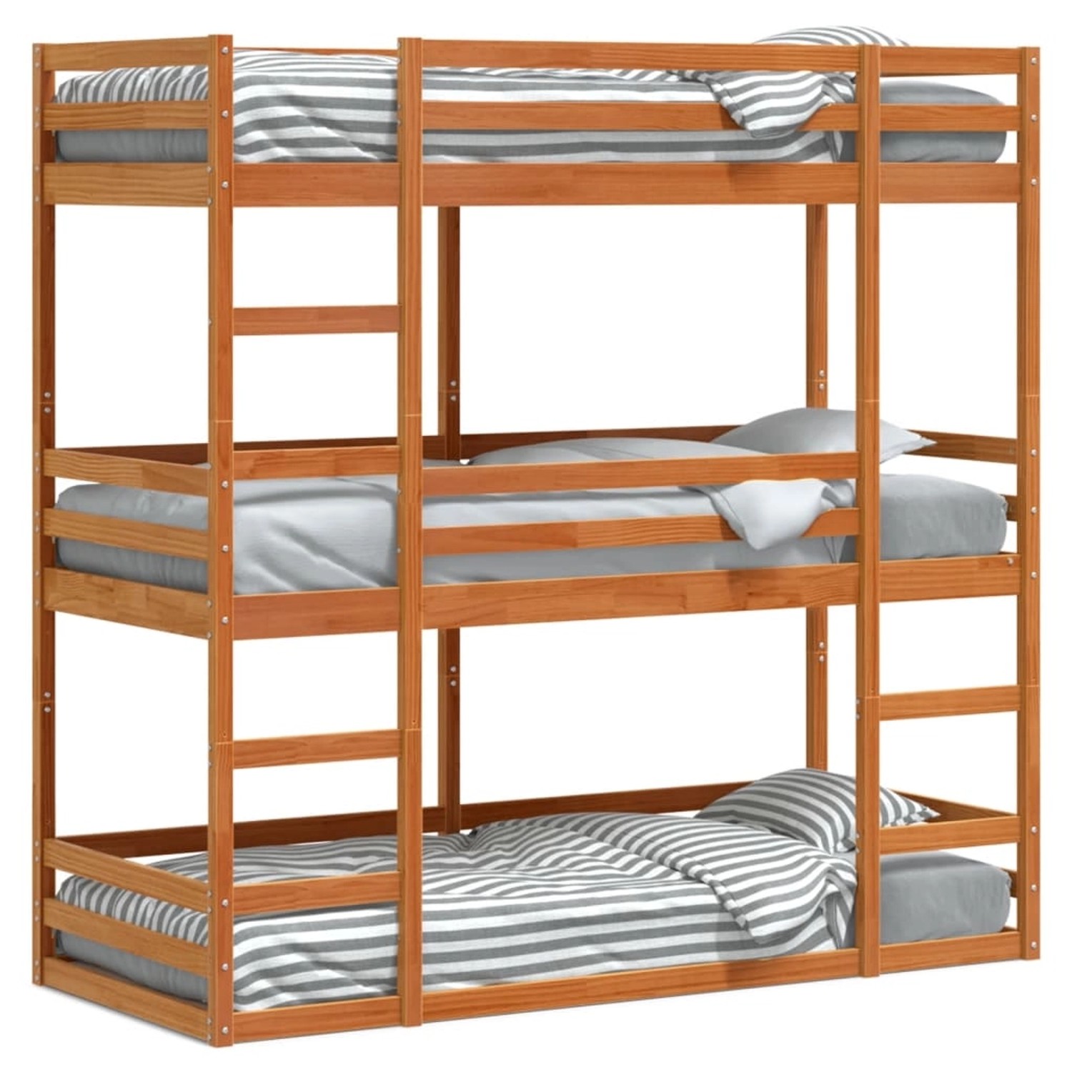 vidaXL Dreifach-Etagenbett Wachsbraun 90x200 cm Massivholz Kiefer2106437 von VIDAXL