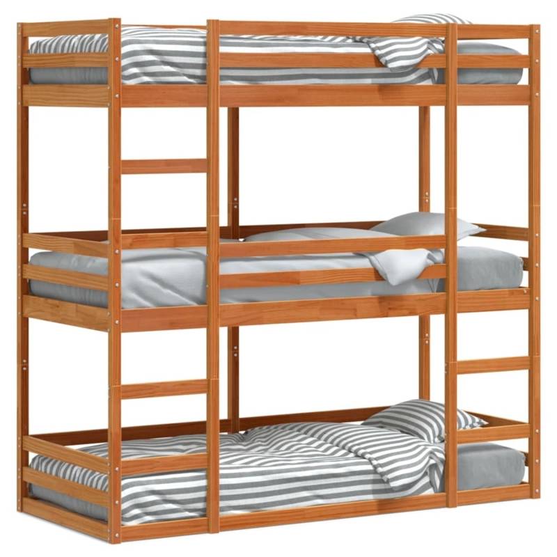 vidaXL Dreifach-Etagenbett Wachsbraun 90x200 cm Massivholz Kiefer2106437 von VIDAXL