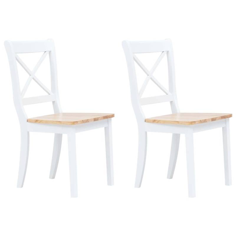 vidaXL Esszimmerstühle 2 Stk Weiß Helles Holz Massivholz Kautschukbaum 247358 von VIDAXL