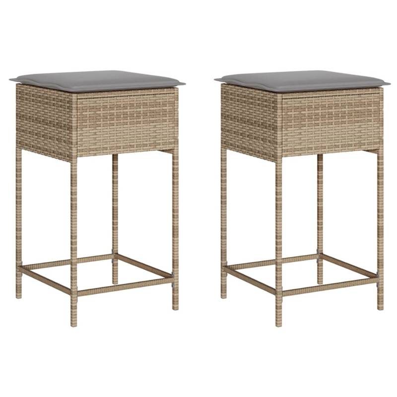 vidaXL Garten-Barhocker mit Kissen 2 Stk. Beige Poly Rattan von VIDAXL