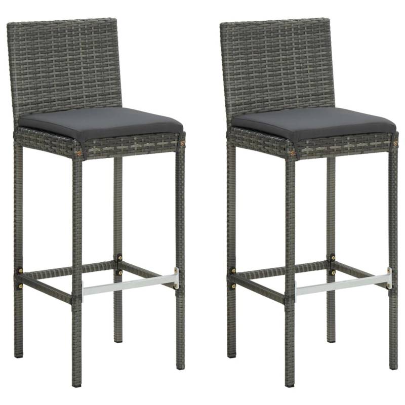 vidaXL Garten-Barhocker mit Kissen 2 Stk. Grau Poly Rattan 40 x 44 x 108 cm von VIDAXL