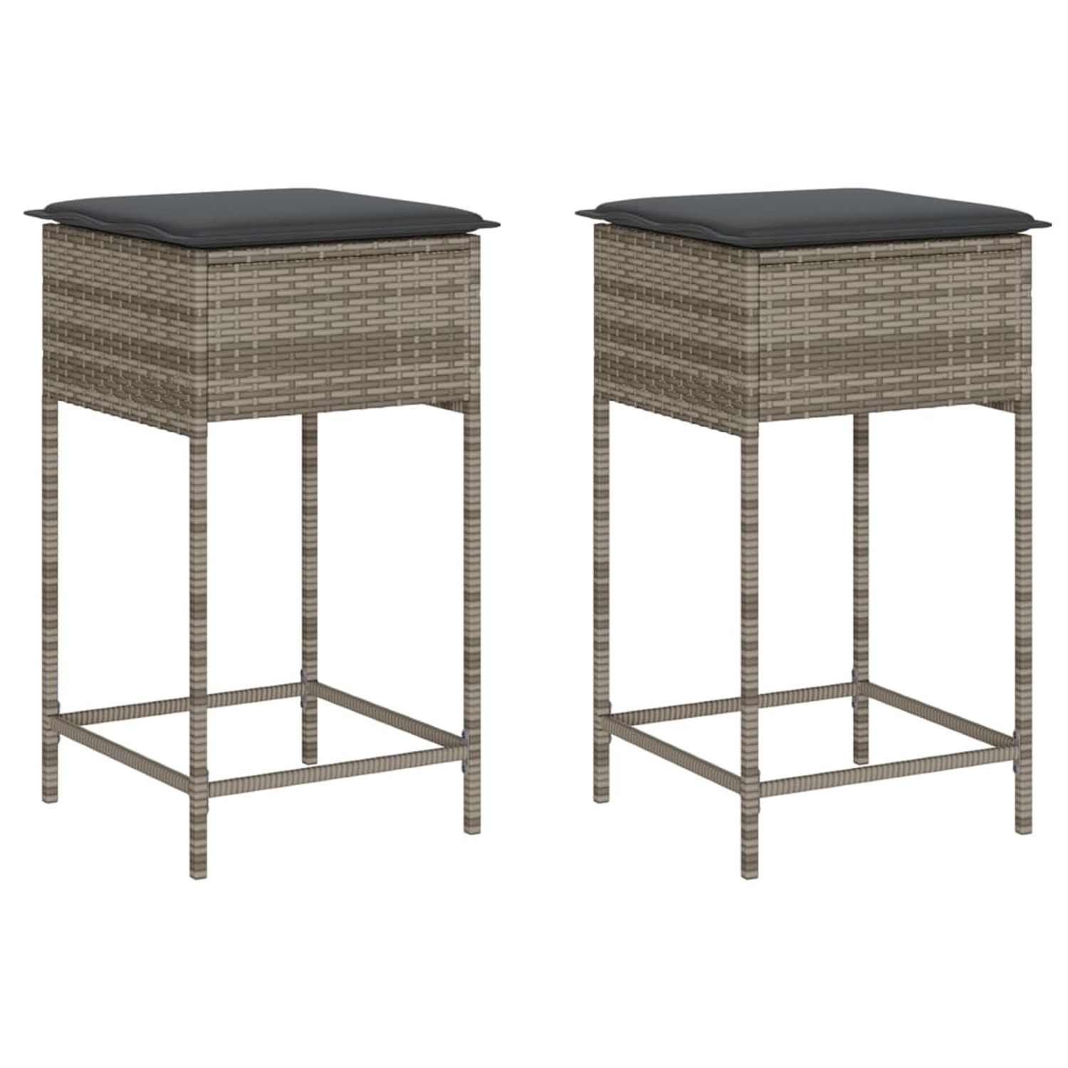 vidaXL Garten-Barhocker mit Kissen 2 Stk. Grau Poly Rattan vidaXL Garten-Barhocker mit Kissen 2 Stk. Grau Poly Rattan von VIDAXL