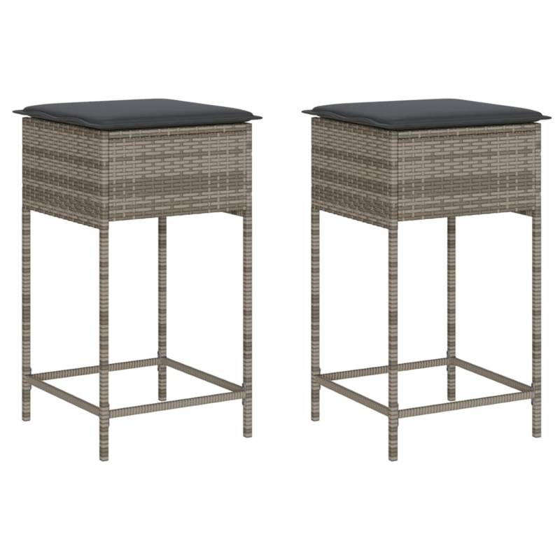 vidaXL Garten-Barhocker mit Kissen 2 Stk. Grau Poly Rattan von VIDAXL