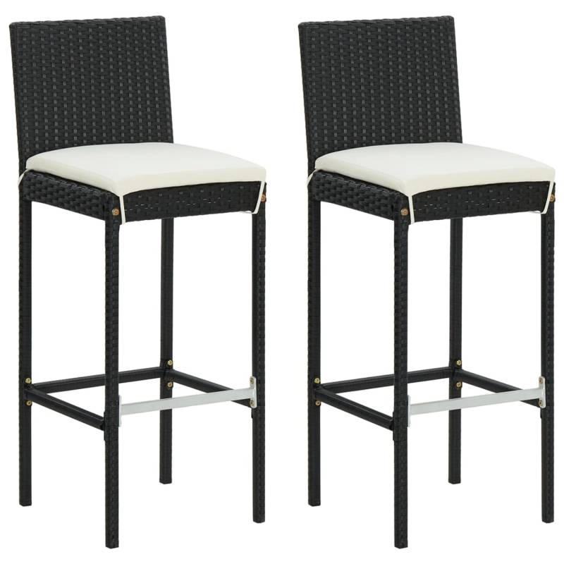 vidaXL Garten-Barhocker mit Kissen 2 Stk. Schwarz Poly Rattan 40 x 44 x 108 cm von VIDAXL