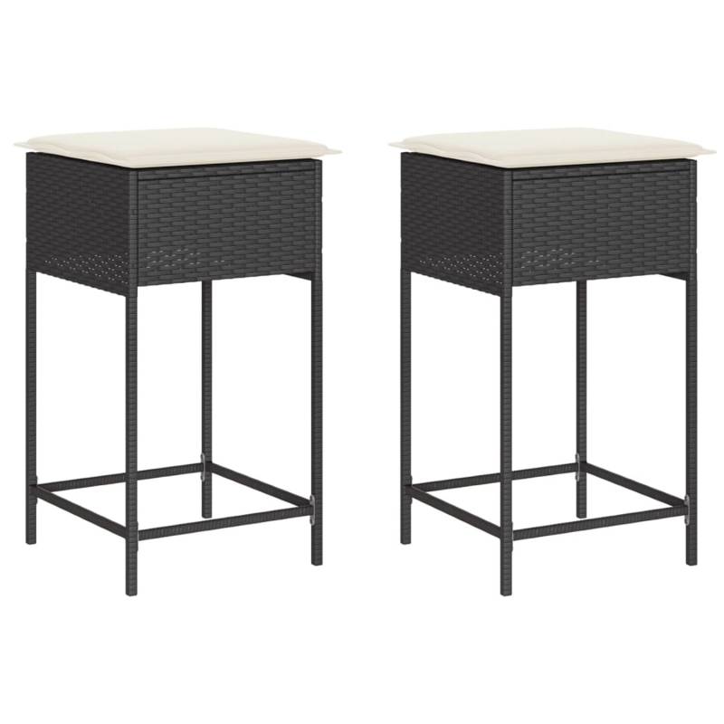vidaXL Garten-Barhocker mit Kissen 2 Stk. Schwarz Poly Rattan von VIDAXL