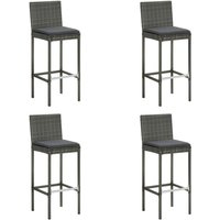 vidaXL Garten-Barhocker mit Kissen 4 Stk. Grau Poly Rattan von VIDAXL