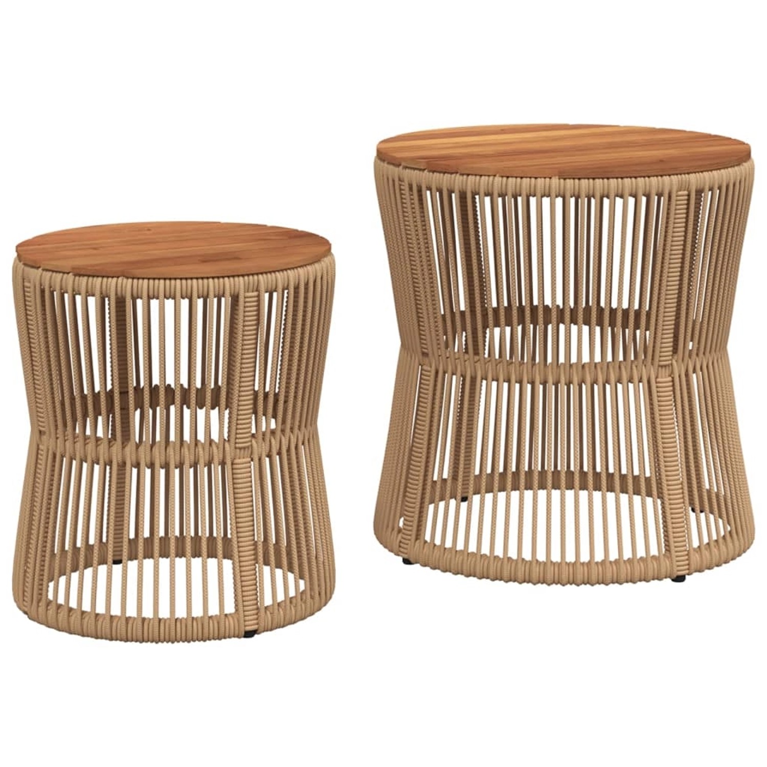 vidaXL Garten-Beistelltische 2 Stk mit Holzplatte Beige Poly Rattan 366293 von VIDAXL